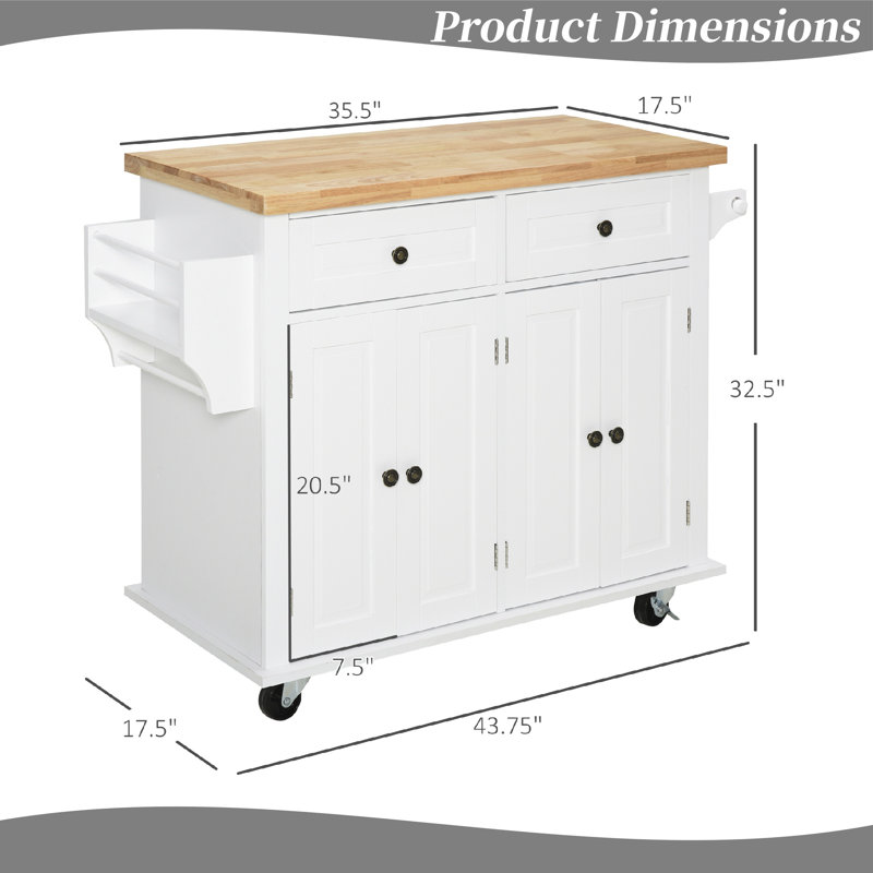 Îlot de cuisine roulant avec tablettes réglables et roues verrouillables, Blanc