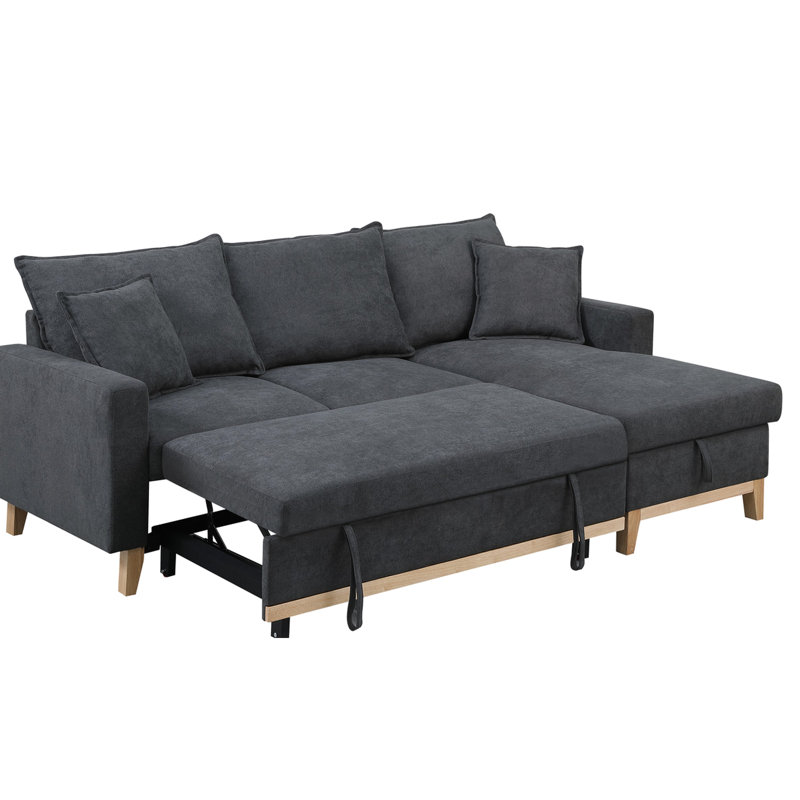 83.28" Sectional In Dark Gray With Storage Chaise, Sleeper & Reversible Chaise And Option