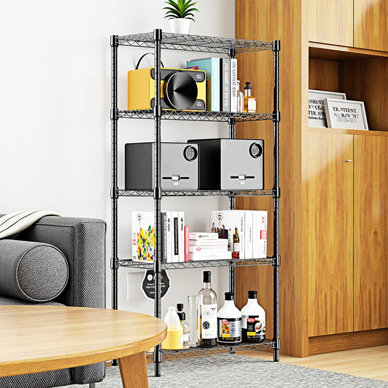 Robuste, 1250 lb, 5 niveaux, étagères en acier, cuisine, gymnase, maison, bureau, design minimaliste noir, étagère utilitaire à tablettes réglables, hauteur, installation facile
