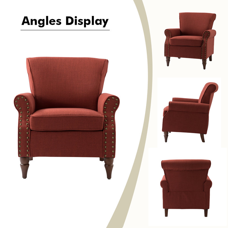 Fauteuil rembourré avec pieds en bois massif Mooresville, Polyester rouge
