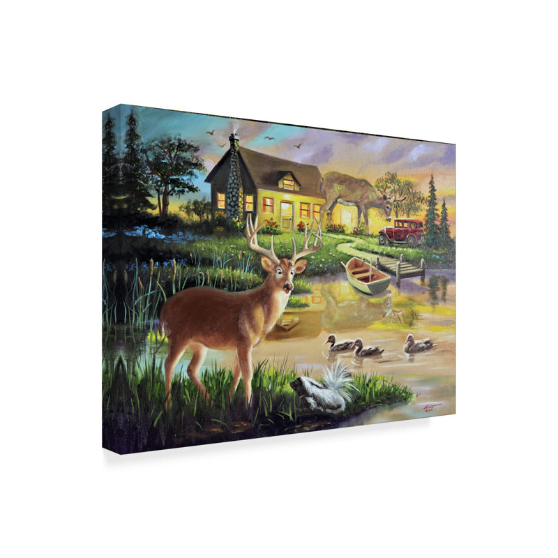 " Deer At The Pond " by D Rusty Rust, 14" H x 19" W x 2" D