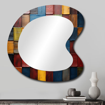 Colorful earth colors tiles V - Boho Mosaic Asymmetrical Mirror, Bohemian Irregular Shape Unique Wall Mirror, Printed Metal Art