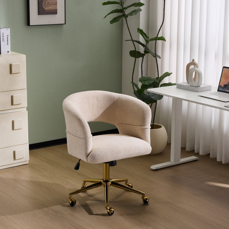 25.1 Inch Velvet Ring Backrest Swivel Office Chair, Beige