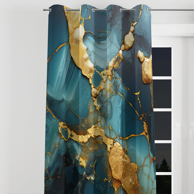 Gold And Green Topaz Agate Granite IV - Abstract Grommet Curtain - Room Darkening Curtain - 1 Panel, 52" W x 108" L