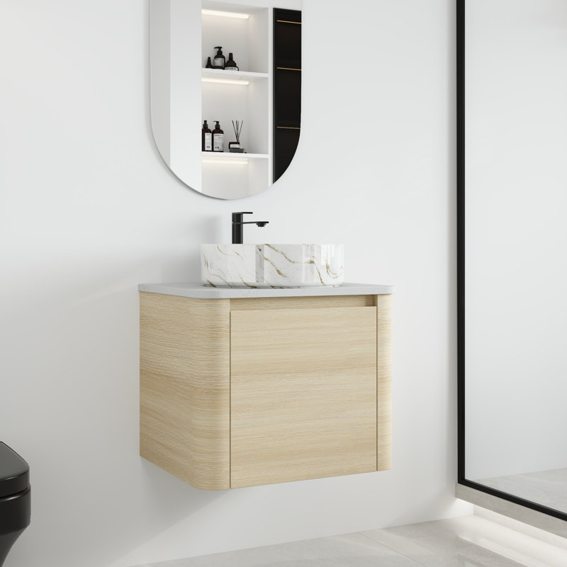 Ensemble de meuble-lavabo simple mural 24 po avec lavabo en céramique Greythor, ensemble de meuble-lavabo simple 24 po avec plateau en pierre reconstituée