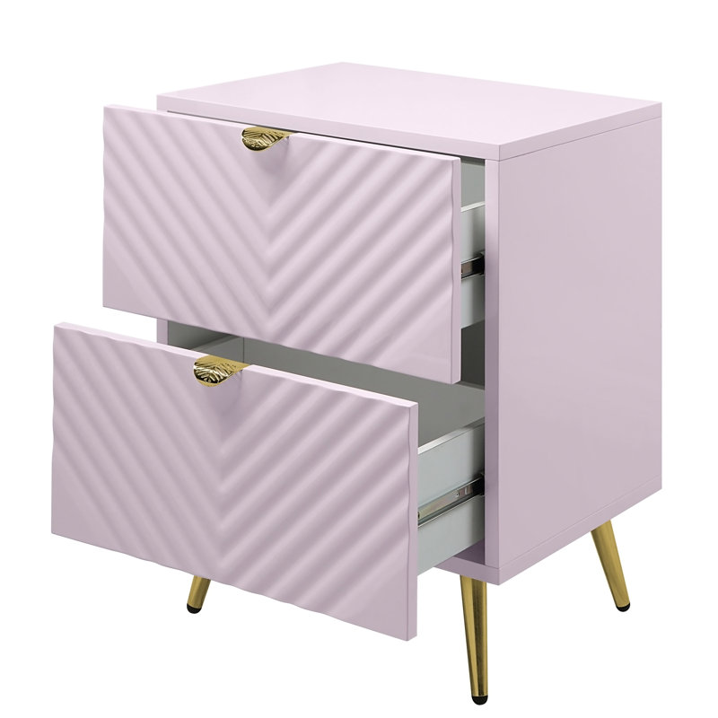 Table de chevet 2 tiroirs rose ultrabrillant