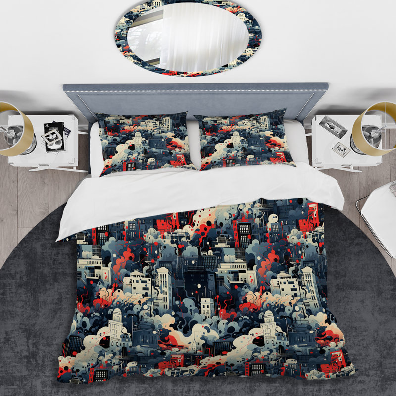 Ensemble de housse de couette à motif abstrait Blue And White Cityscape Pattern