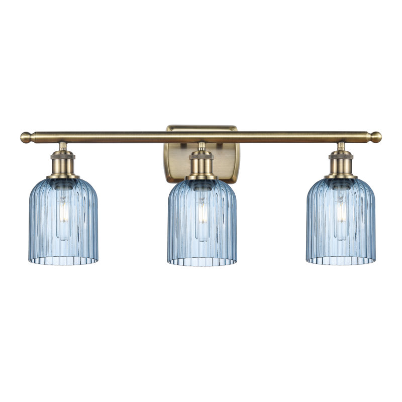 Abat-jour de meuble-lavabo 3 lumières 25 po Brion Addeline, Bleu princesse, Laiton antique