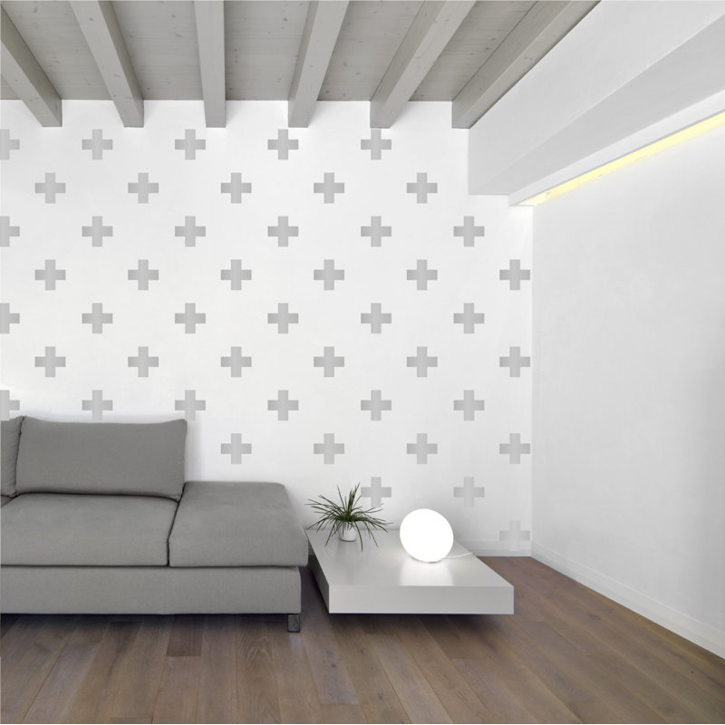 Décalcomanie murale à motifs croisés suisses, Argent, H 3 po x l 3 po x P 0,01 po