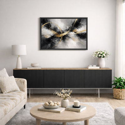 Abstrait, art dynamique noir et or, photos de salon moderne, impression sur toile encadrée