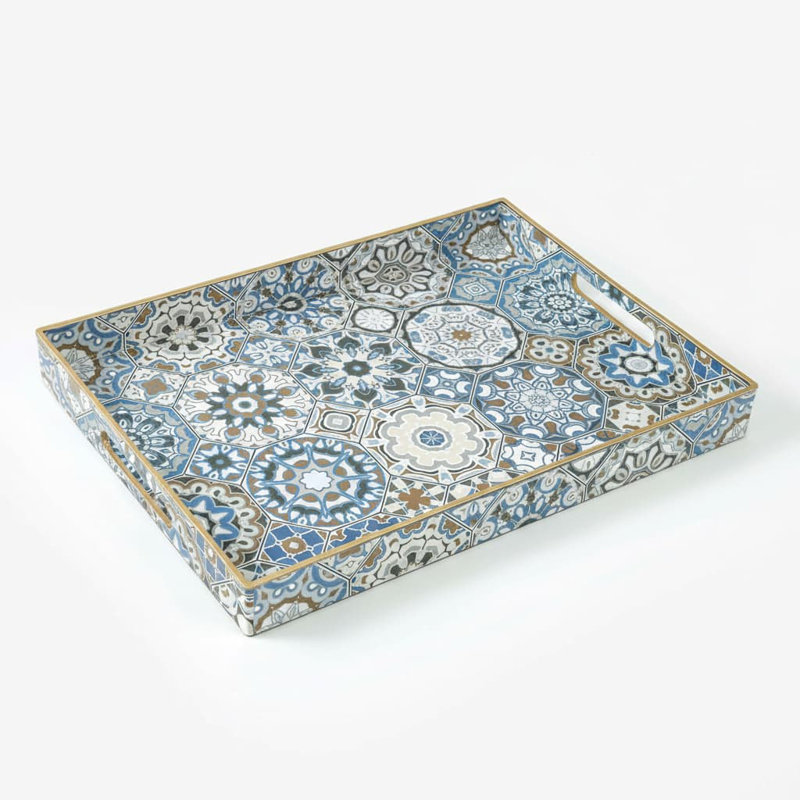Tray, 4.06cm H x 39.88cm W x 29.97cm D, Blue Abstract, 1