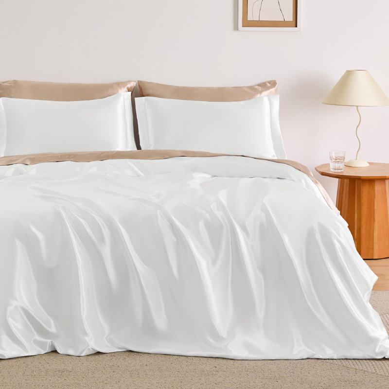 Bedsure Silk-Like Satin Duvet Cover, Pure White, Twin Duvet Cover + 1 Standard Sham