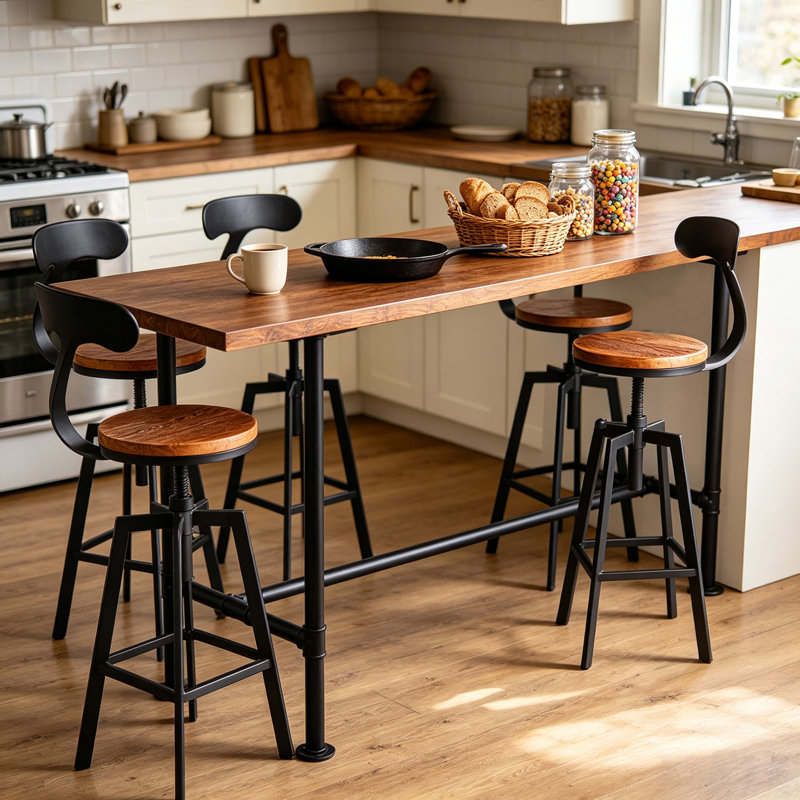 Jhonathan 6 - Person Pine Solid Wood Top Four Leg Dining Set, Dark Brown/Black