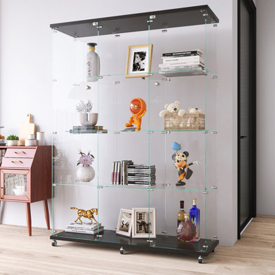 Gracelino 66.5" Tall Glass China Cabinet Curio Display Stand with 2 Lockable Doors and Open Storage Shelf