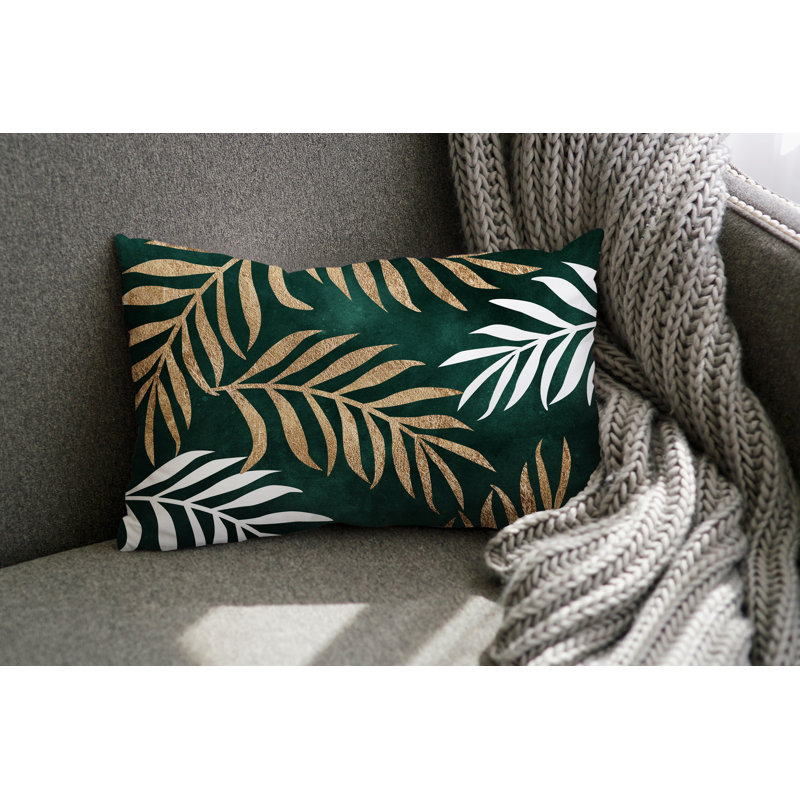 Coussin lombaire intérieur / extérieur Bobo Fern, Émeraude / or / blanc