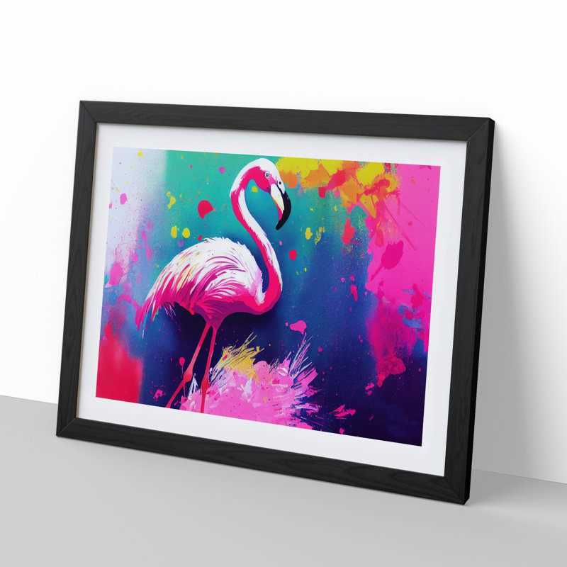 Flamingo Splash Vol.5 Abstract - Single Picture Frame Print, 46cm H x 64cm W x 2cm D, Black