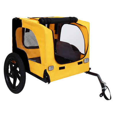 Pet Bike Trailer for Dogs - Foldable Dog Bicycle Cart with Weatherproof Canopy, Safety Leash, and Quick Release Wheels - Yellow