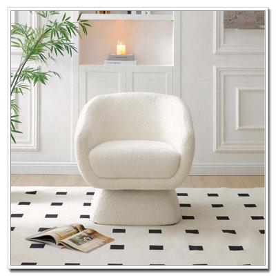 Boucle Swivel Chair, Solid Wood Frame