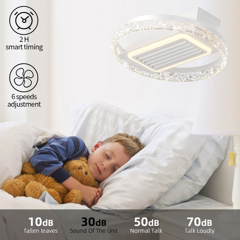 Ventilateur de plafond moderne sans feuille de 20 pouces avec moteur réversible amovible et lavable à télécommande, Blanc