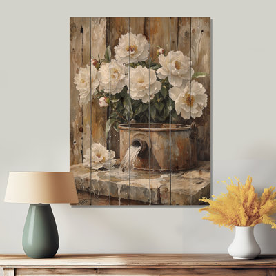 Pivoines par l'arrosage I - Art mural en bois pivoines - sur bois de pin naturel