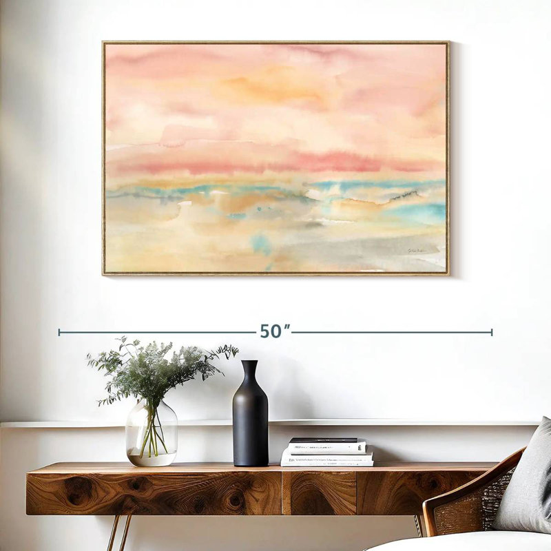 Paysage marin rosé, Cadre flottant en bois naturel, 40 po x 27 po