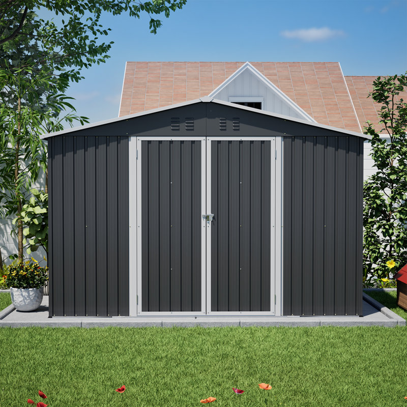 Remise de rangement extérieure en métal, Noir, H 65,2 po x l 122,6 po x P 118,11 po
