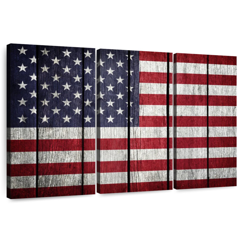 Drapeau américain Borges sur bois, H 20 po x l 33 po
