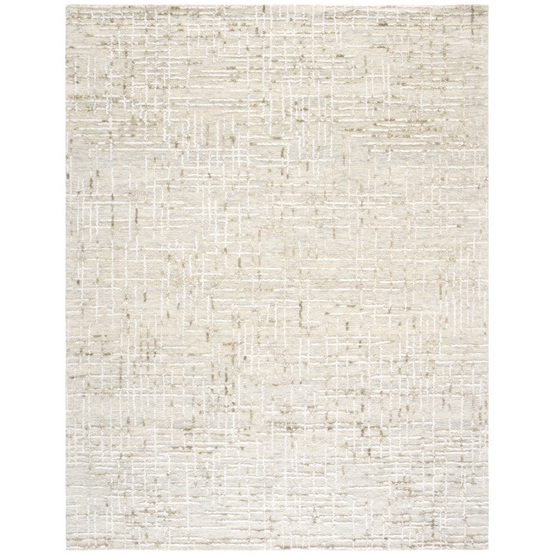 Tapis abstrait en laine / coton touffeté à la main Venesta en beige / gris / sauge, Rectangle 8 pi x 10 pi