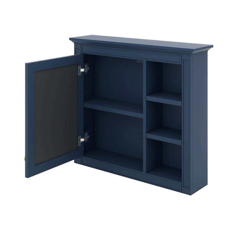 Pharmacie, armoire de rangement de salle de bain murale avec miroir, 3 tablettes ouvertes, Bleu