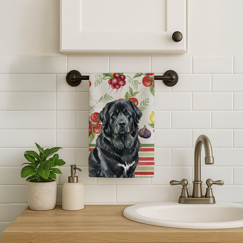 Black Tibetan Mastiff Vegetables Kitchen Towel, Black Tibetan Mastiff