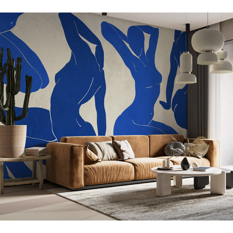 Papier peint abstrait - Femmes de style Matisse, L 82 po x l 118 po