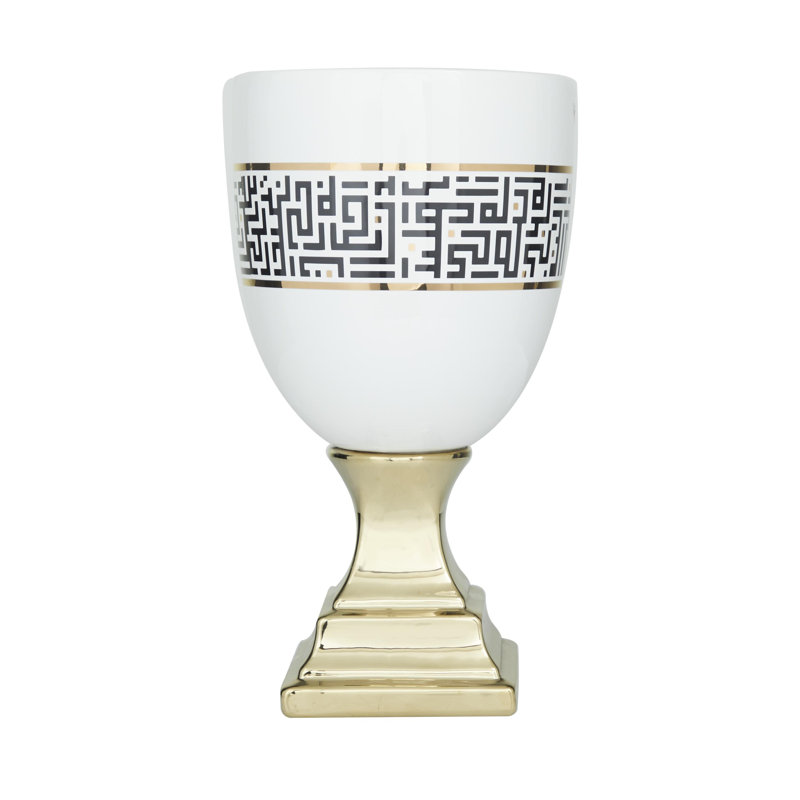 Vase de table en grès blanc / noir Aracelis, H 15 po x l 6 po x P 8 po