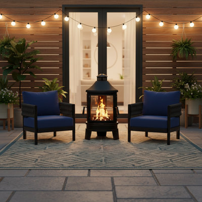 3-Piece Aluminum Outdoor Conversation Set With Fire Pit, Rope Weave Armrests & 5.9'' Cushions