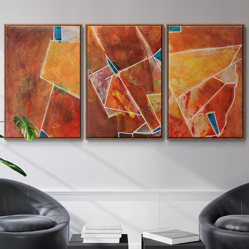 PrimaryConnectionI - Ensemble de 3 cadres flottants sur toile, Noyer, H 36 po x l 72 po