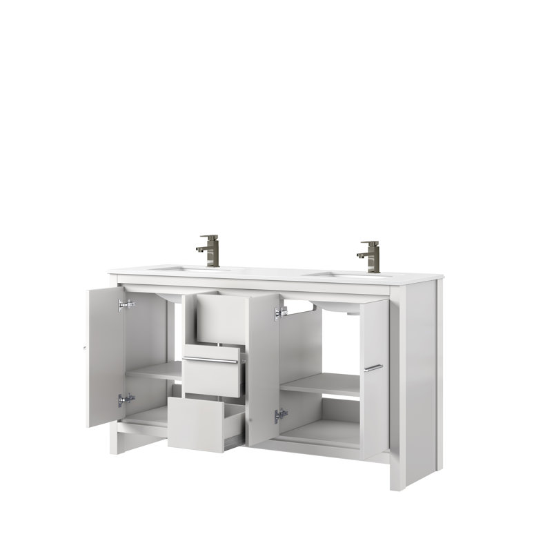Lafarre 60 in W x 20 in D Double Bath Vanity and Gun Metal Faucet Set, Navy Blue, White Quartz