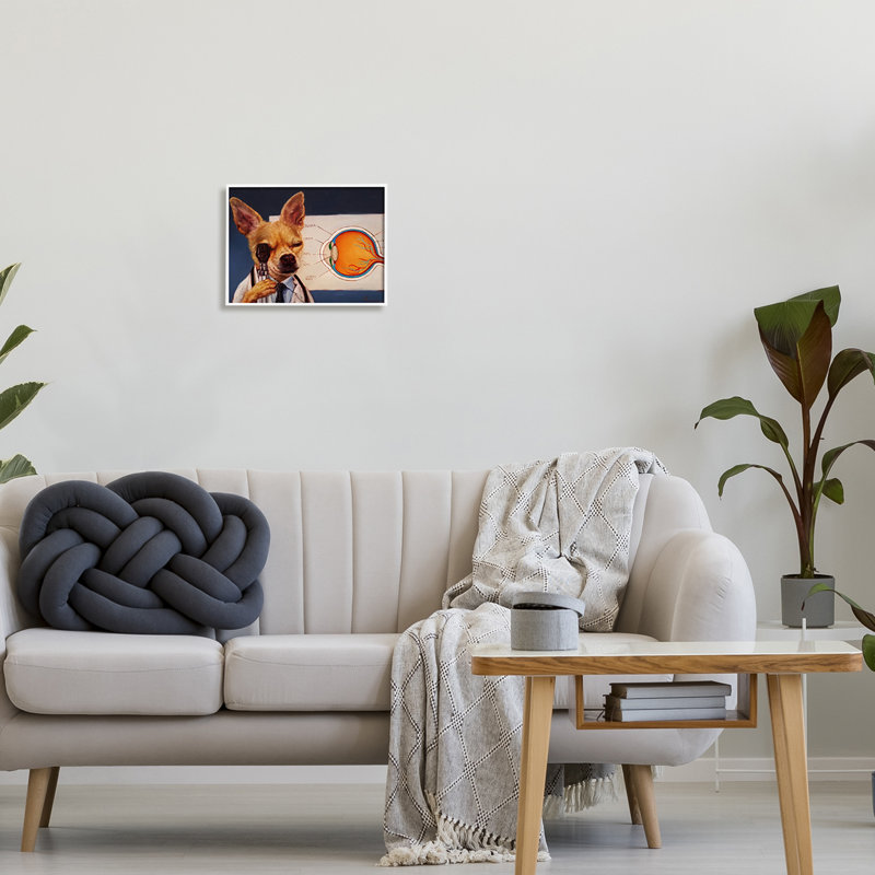 «Dog Optometrist» par Lucia Heffernan, H 11 po x l 14 po, Giclée encadrée blanc bord de mer