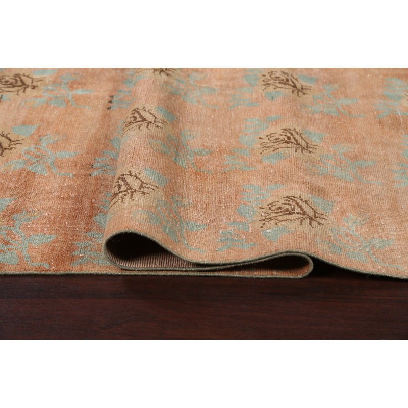 Tapis de couloir en laine noué à la main de conception unique 4 pi 7 po x 9 pi 2 po nouvel âge corail / brun