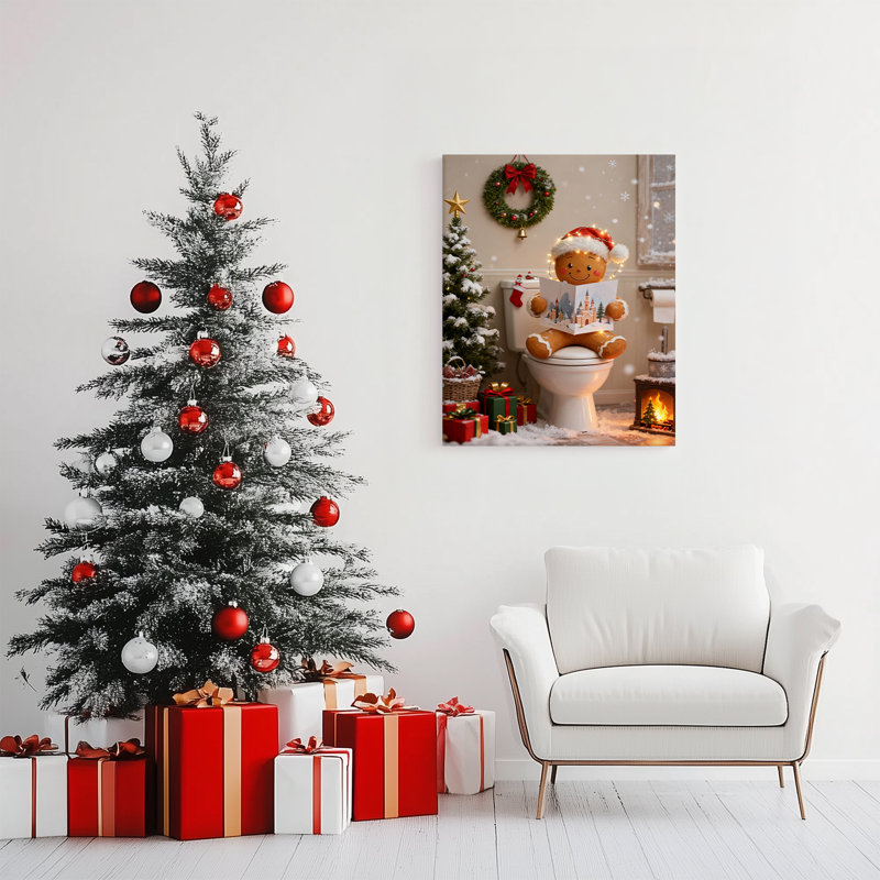 «P&L Art Gingerbread Man Christmas», art mural sur toile, décor festif avec chapeau de père Noël et lumières, reproduction sur toile encadrée