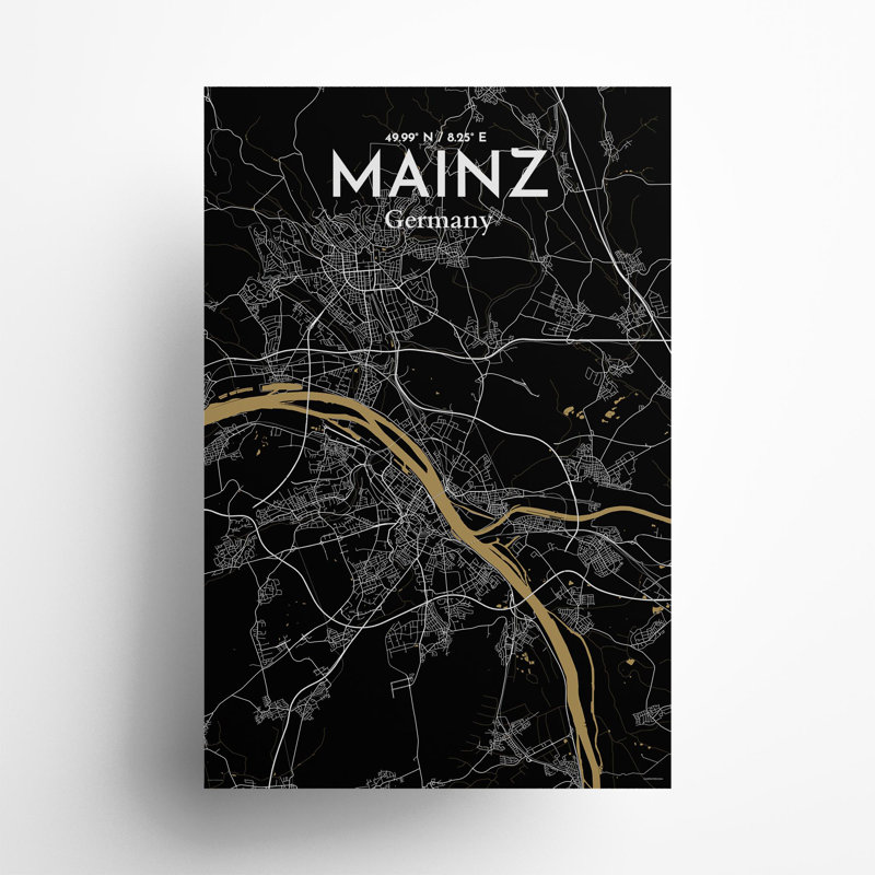 Mainz City Map In Luxe - No Frame Print, 36cm H x 24cm W x 0.05cm D