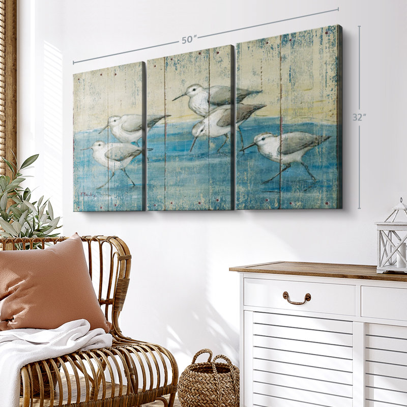 «Sandpipers Oil Distress», 3 pièces sur toile, H 32 po x l 50 po x P 1,25 po