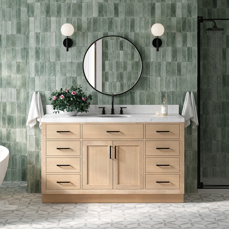 60" Single Sink Bathroom Vanity, Natural Oak