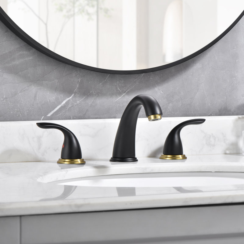 Sumerain 8 inch Widespread Bathroom Faucet,   SUS 304 3 Hole Lavatory Sink Faucet,, Black/Gold