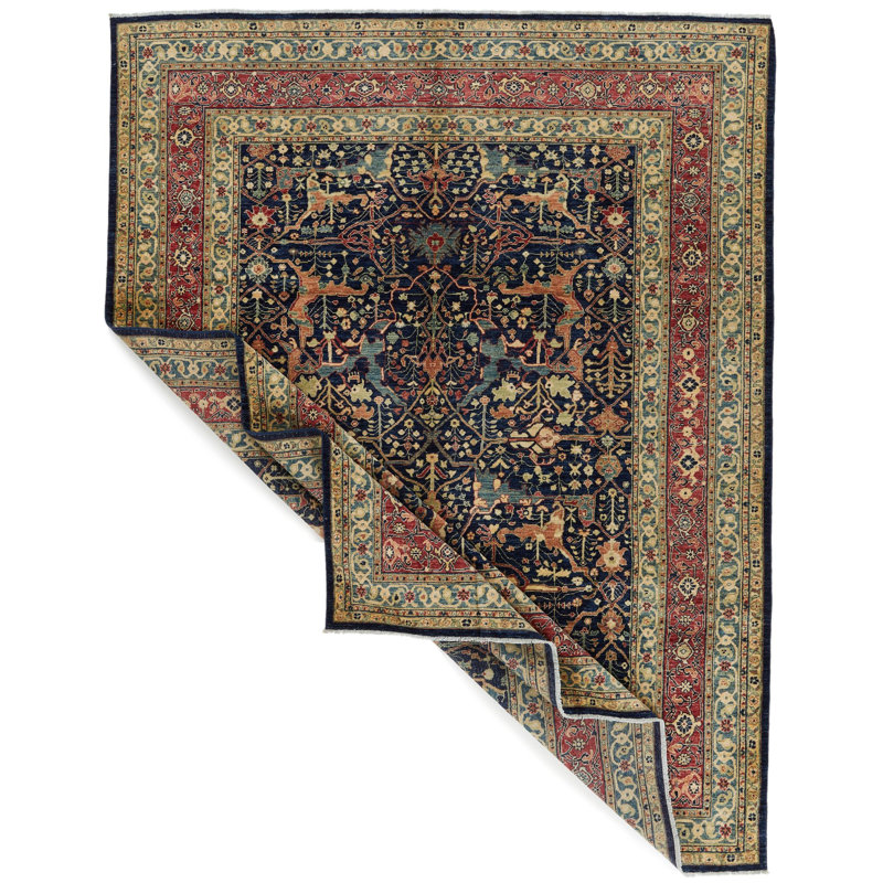 Tapis traditionnel bleu marine et multicolore 8 x 10 8 po Anatolian