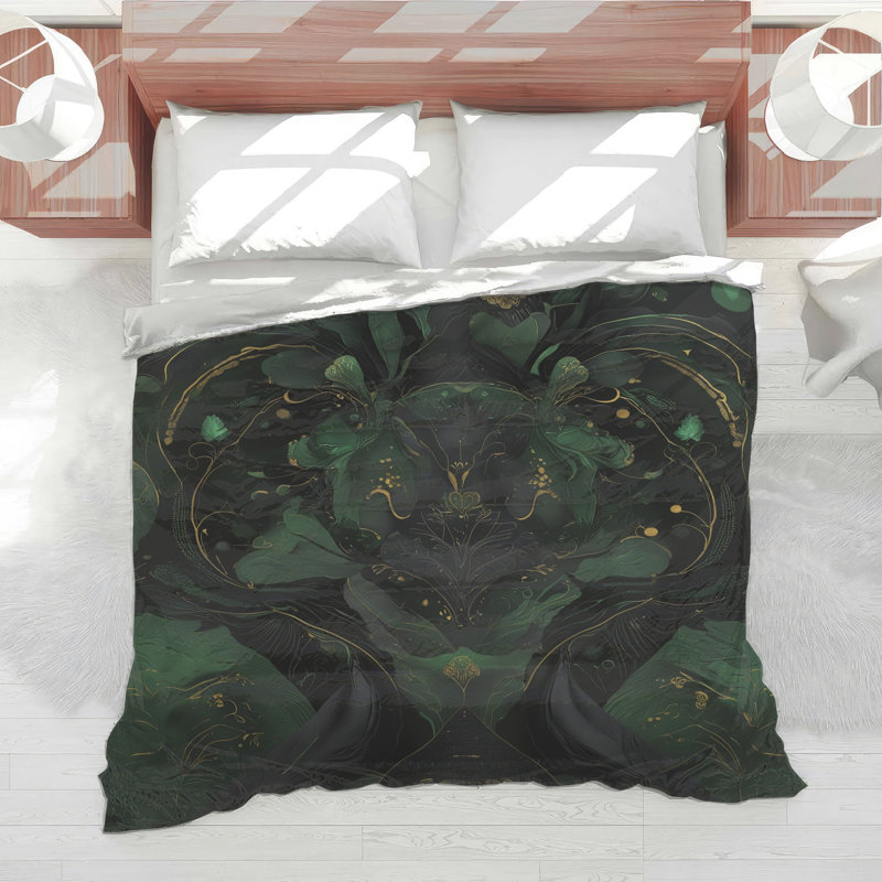 Édredon Intricate Green Gold Motif, Simple extra long