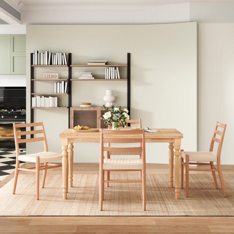 4 - Person Solid Wood Solid Wood Top Four Leg Dining Set, Beige, Natural, Natural