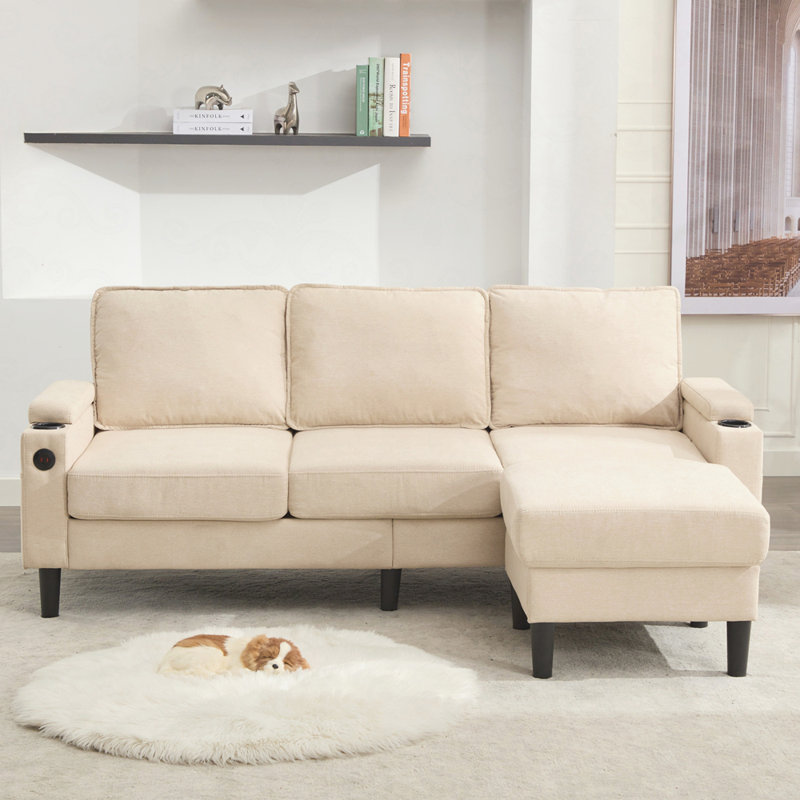 Canapé 3 places avec repose-pieds, canapé modulaire, banc en L et repose-pieds, Beige