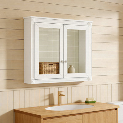 Armoire à pharmacie murale 36 po x 28 po avec 2 miroirs, 2 tablettes réglables, rangement moderne et armoire à miroir