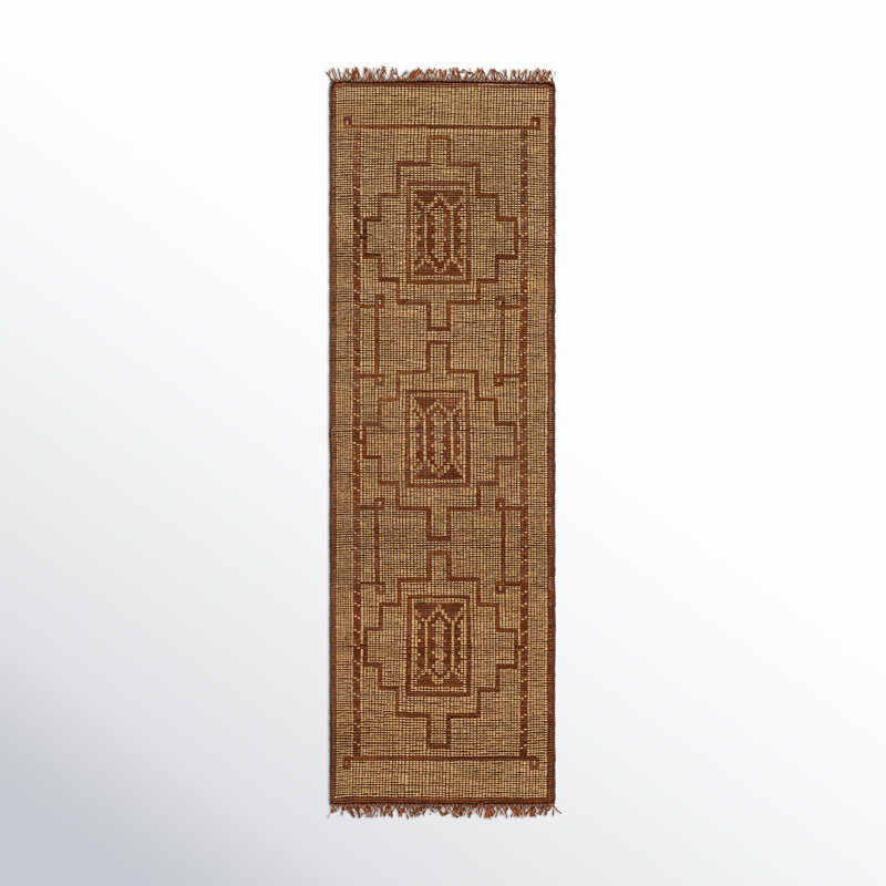 Rectangle Sana Moroccan Handmade Flatweave Area Rug in Brown/Camel, Runner 2'6" x 8'