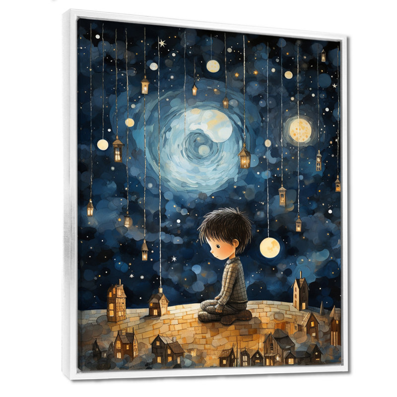 Childs Moonlight Nursery 4 - Art mural pour enfants, art sur toile, H 44 po x l 34 po x P 1,5 po, Cadre flottant blanc