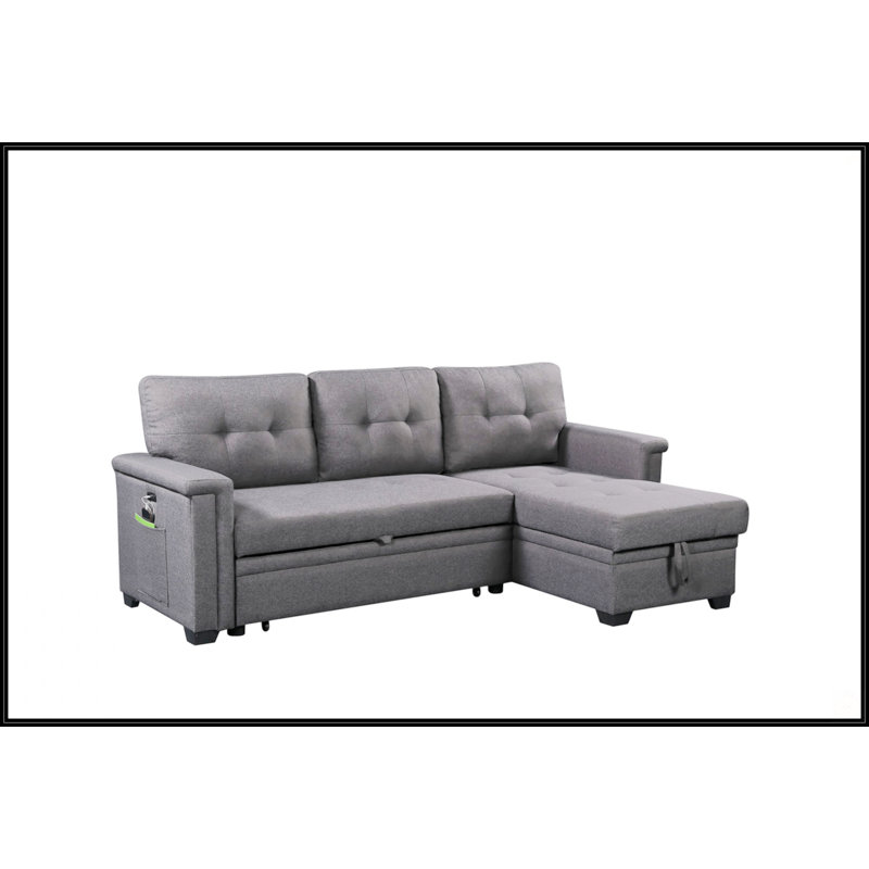 Canapé-lit modulaire réversible en lin 84 po avec rangement, Gris foncé, Retour à gauche